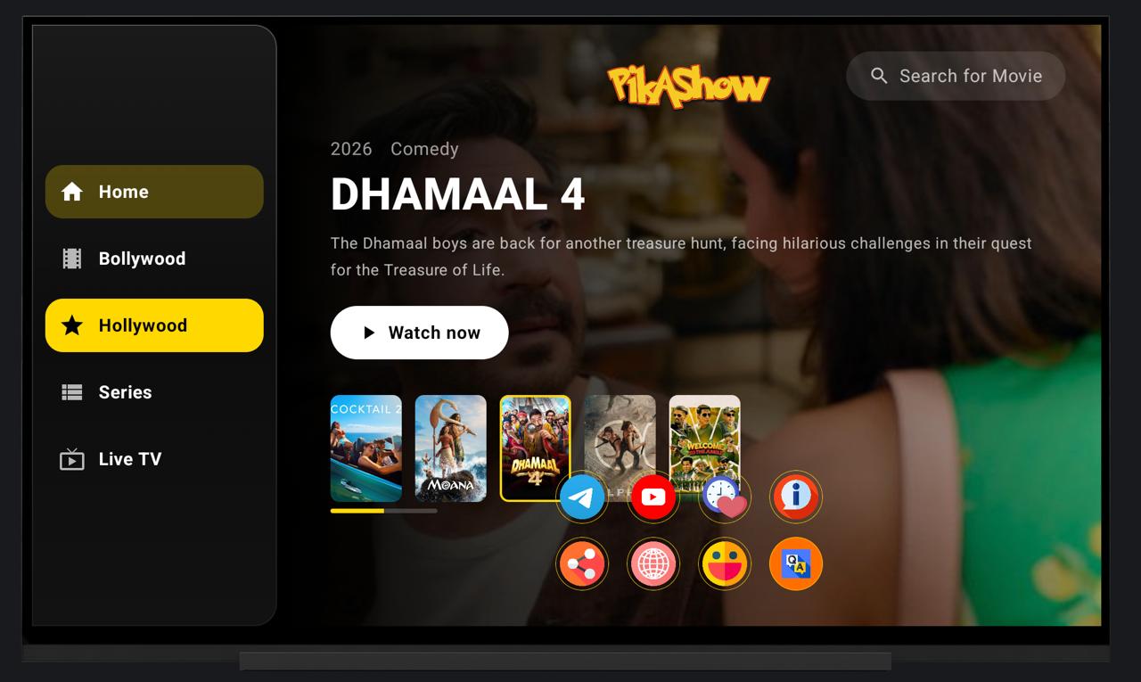Pikashow TV home screen
